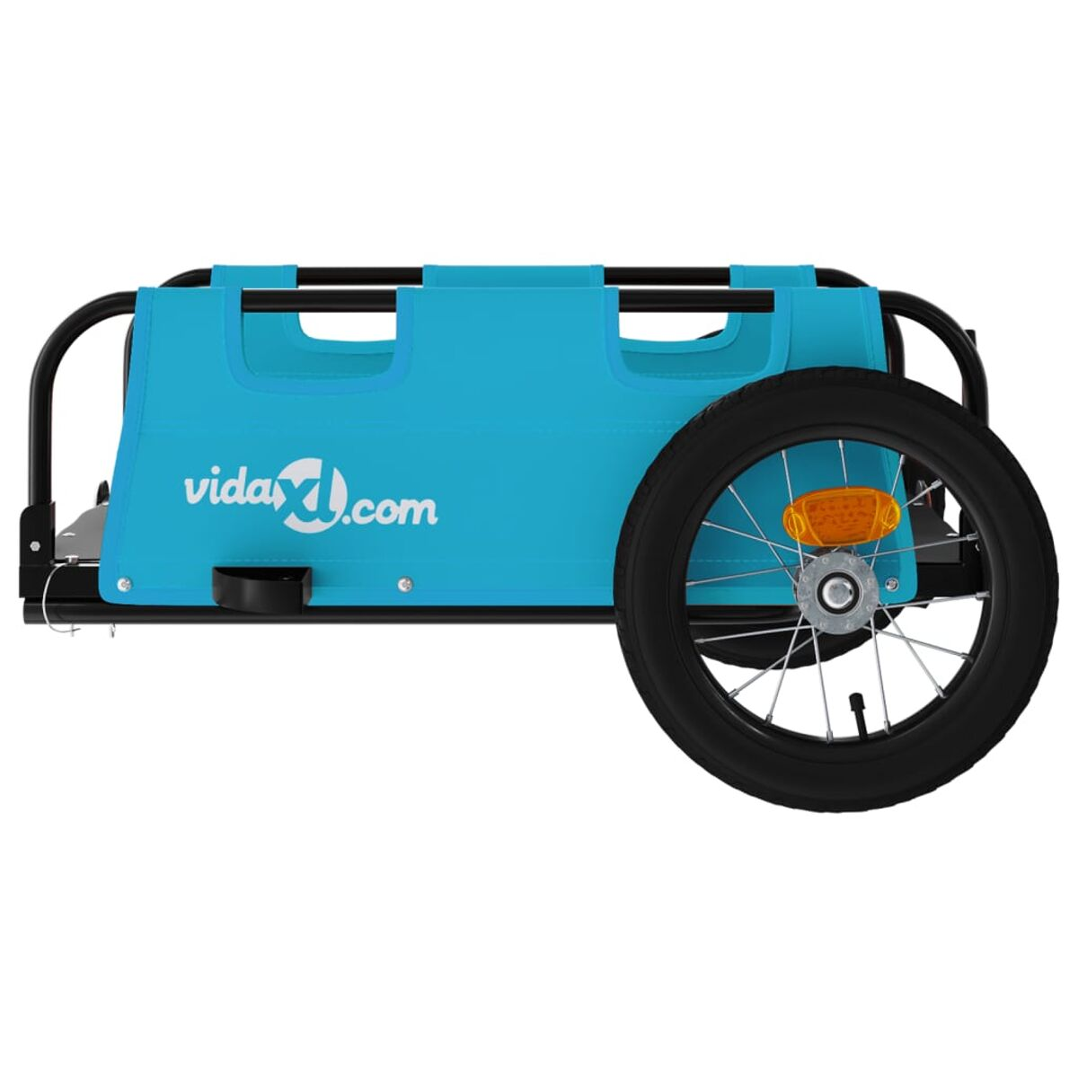 Blauer Hundeanhänger mit großem Rad und dem vidaXL-Logo.