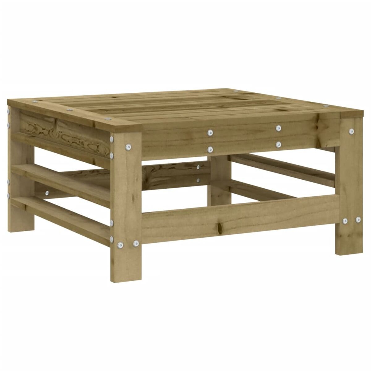 Quadratischer Kaffeetisch aus Holz für den Außenbereich. Der Hintergrund ist weiß.