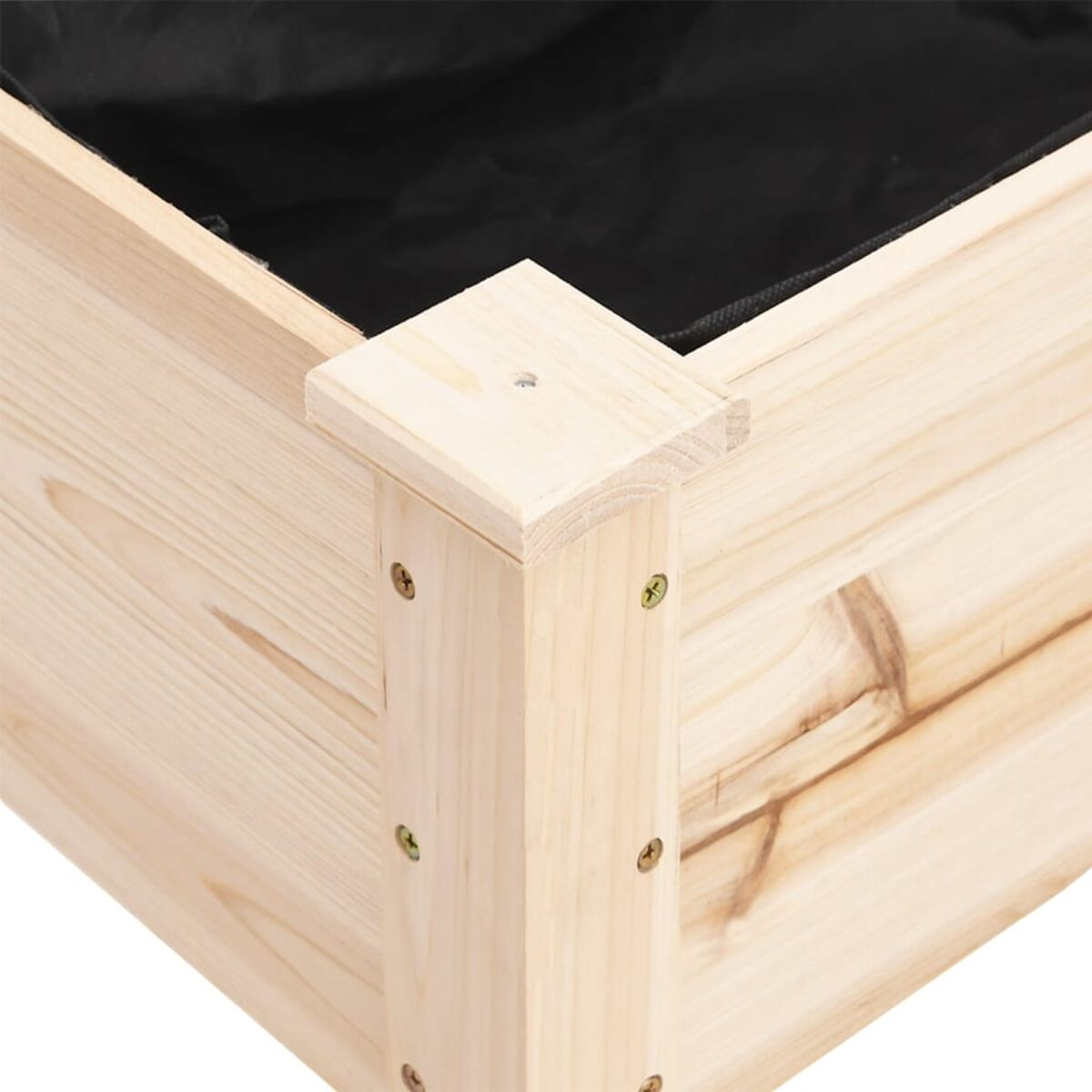 Nahaufnahme einer Holzecke, Schrauben und die Verbindung der Struktur zeigend.