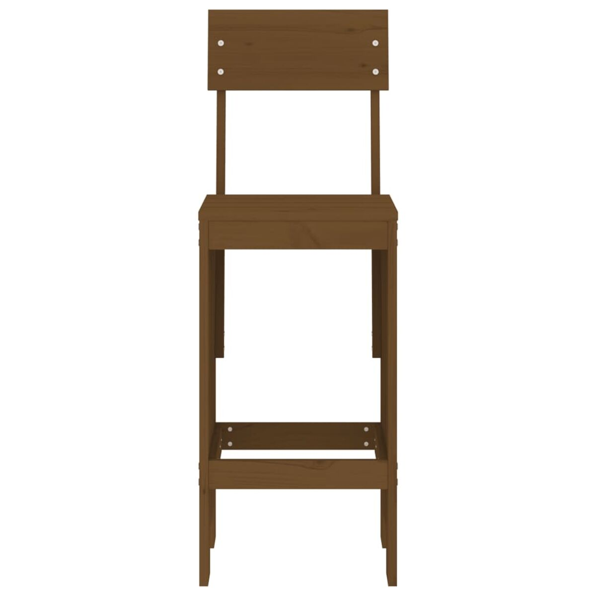 Hocker aus Holz mit Rückenlehne. Braune Farbe. Einfaches Design mit horizontalen Holzlatten.