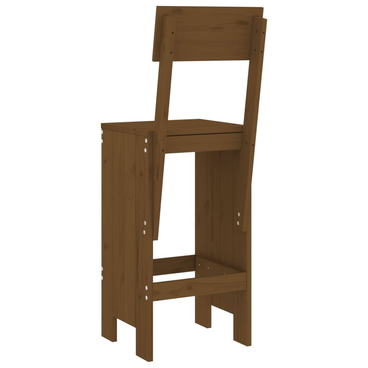 Brauner Barhocker aus Holz mit hohem Rücken.