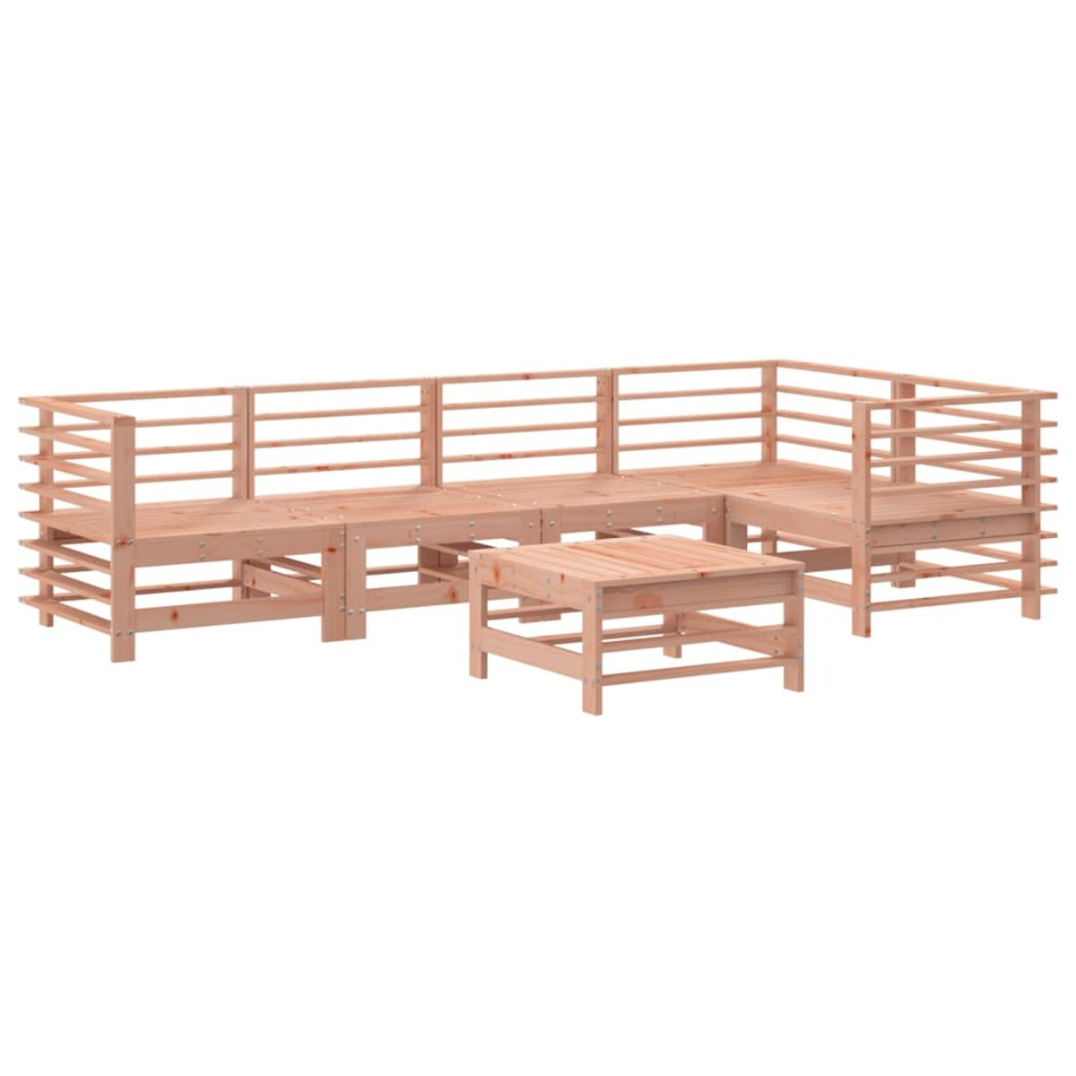 Sofa und Tisch-Set aus Holz im Freien. Braune Holzfarbe.