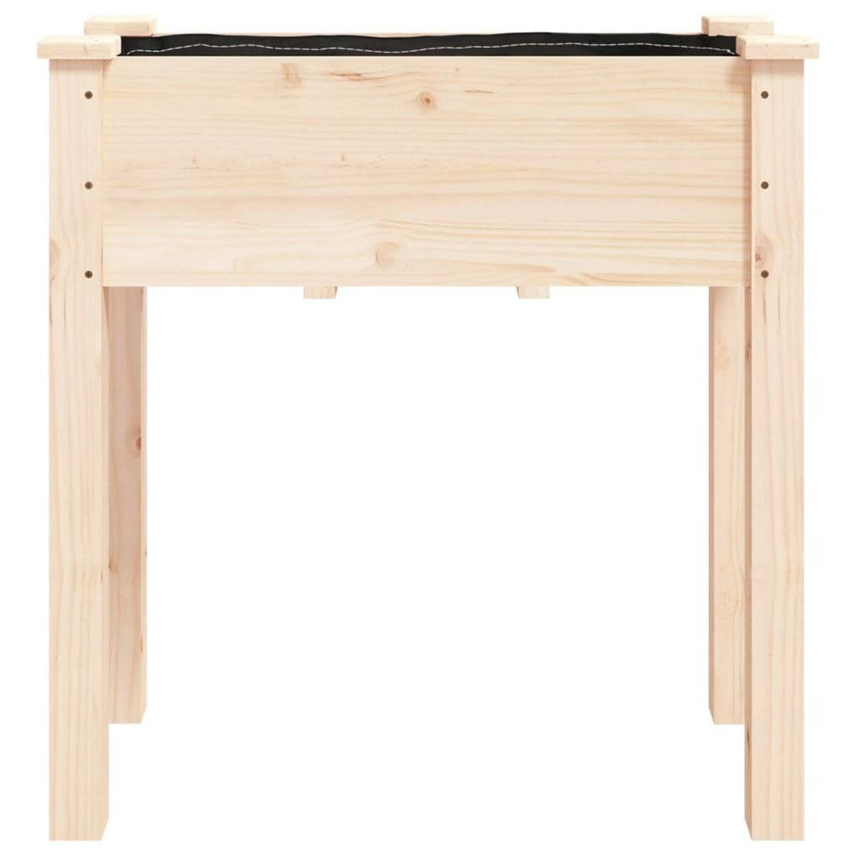 Holzpflanzkasten mit schwarzem Innenfutter. Weißer Hintergrund.