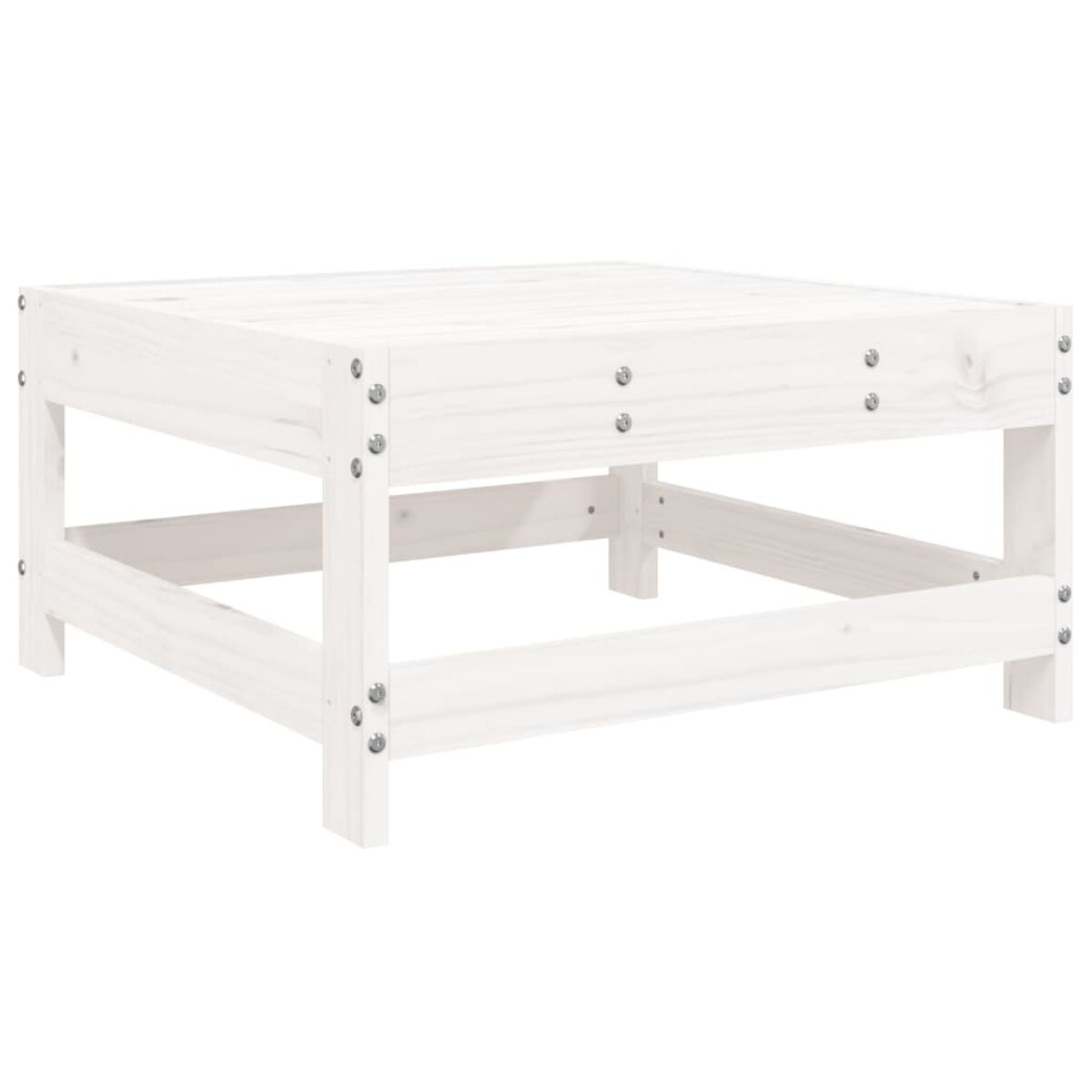 Weißer quadratischer Couchtisch aus Holz. Einfaches Design, aus Brettern gefertigt.