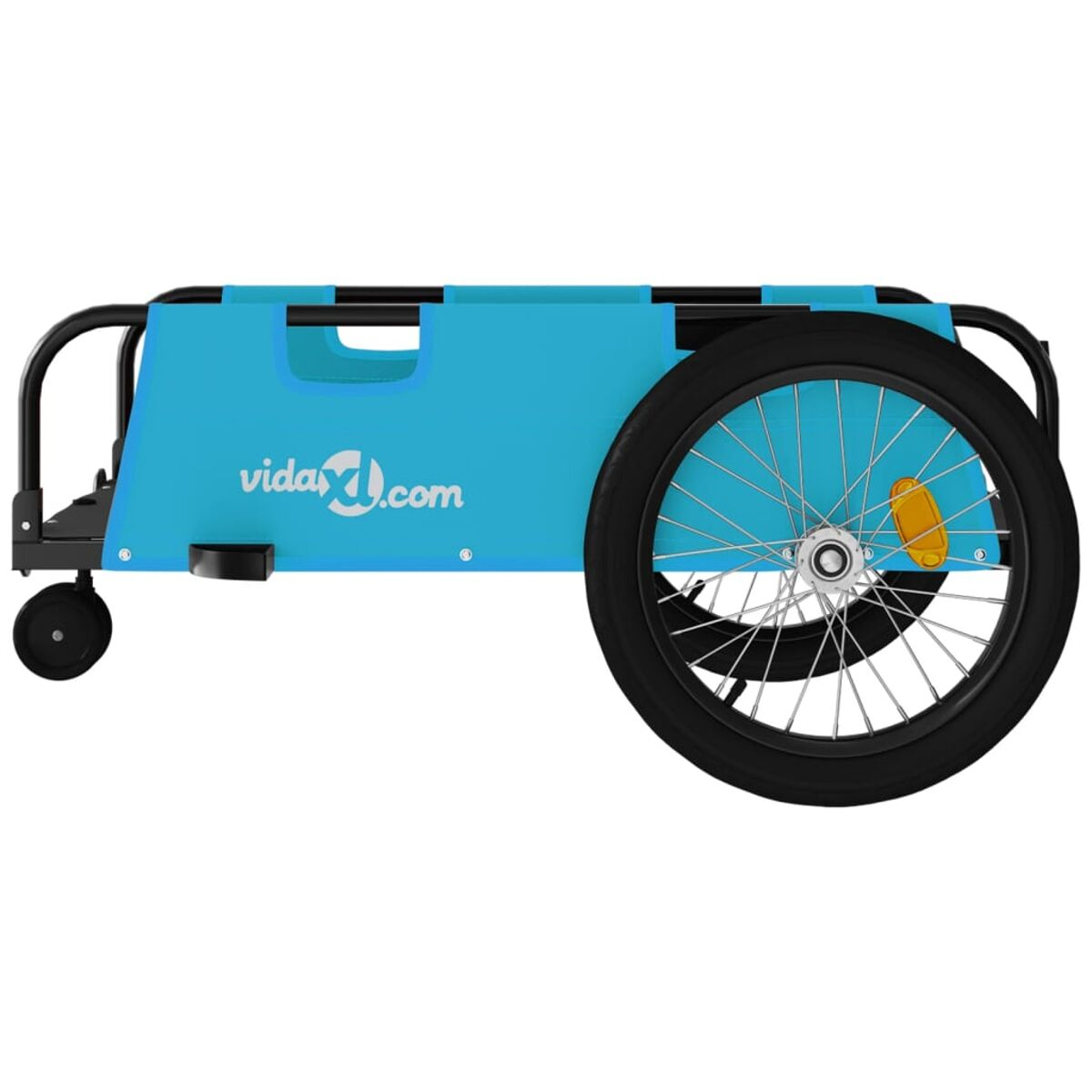 Blauer Cargo-Anhänger mit großem schwarzem Rad und vidaXL-Logo.