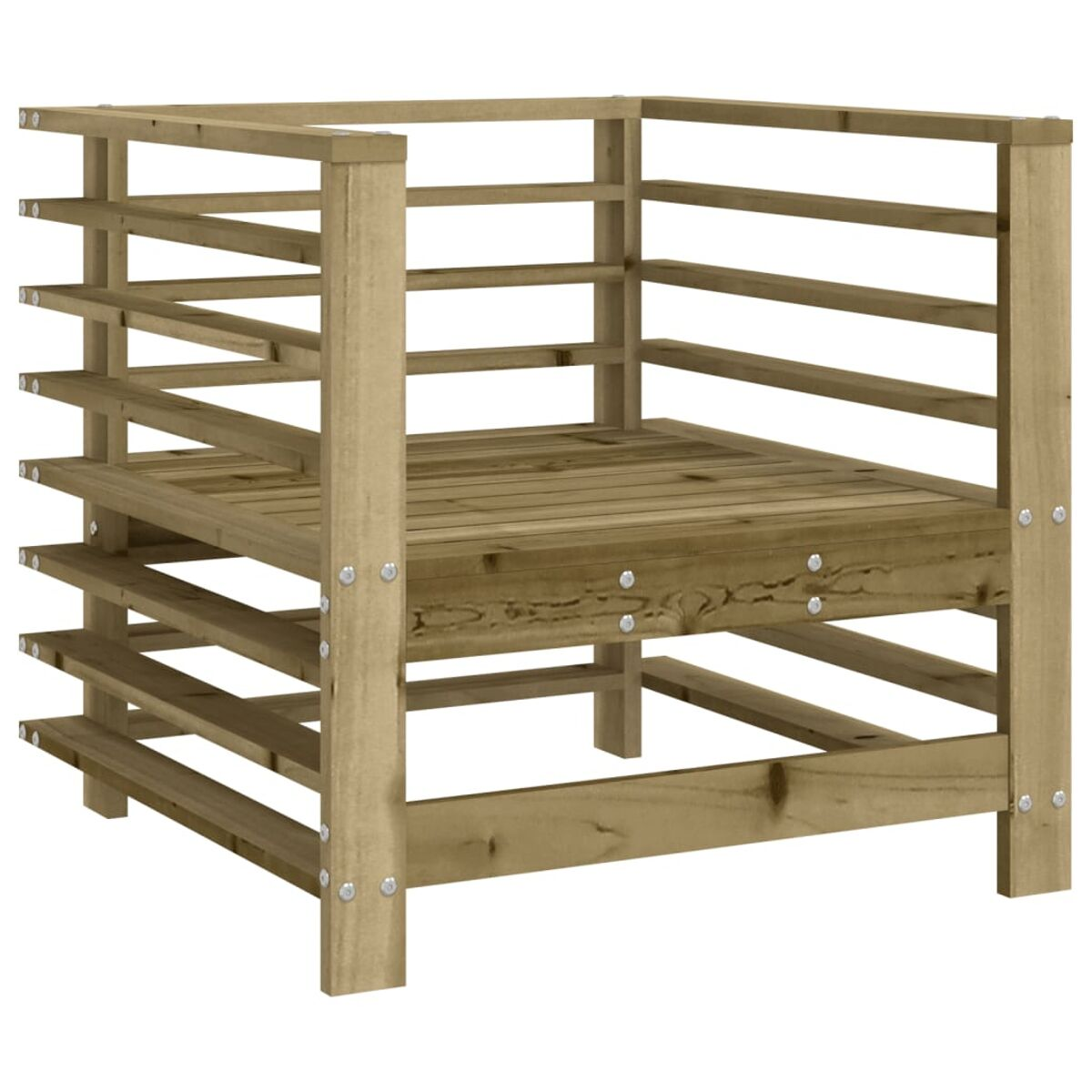 Holz-Outdoor-Sitzgruppe. Sie besteht aus Brettern und hat Geländer.