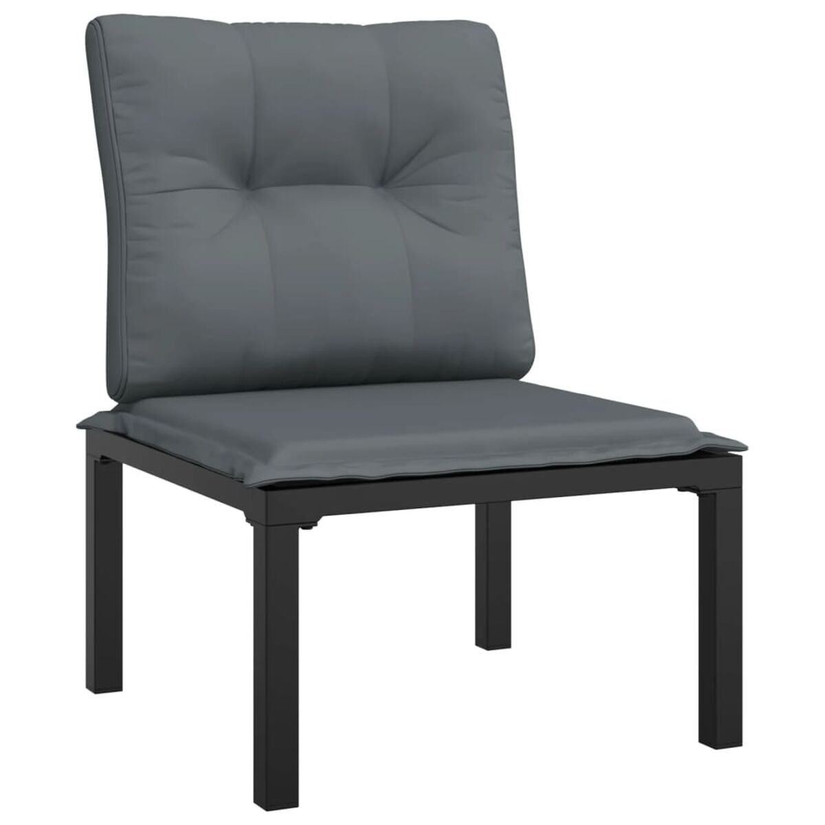 Moderner grauer Stuhl mit quadratischem Sitz und gepolsterter Rückenlehne.