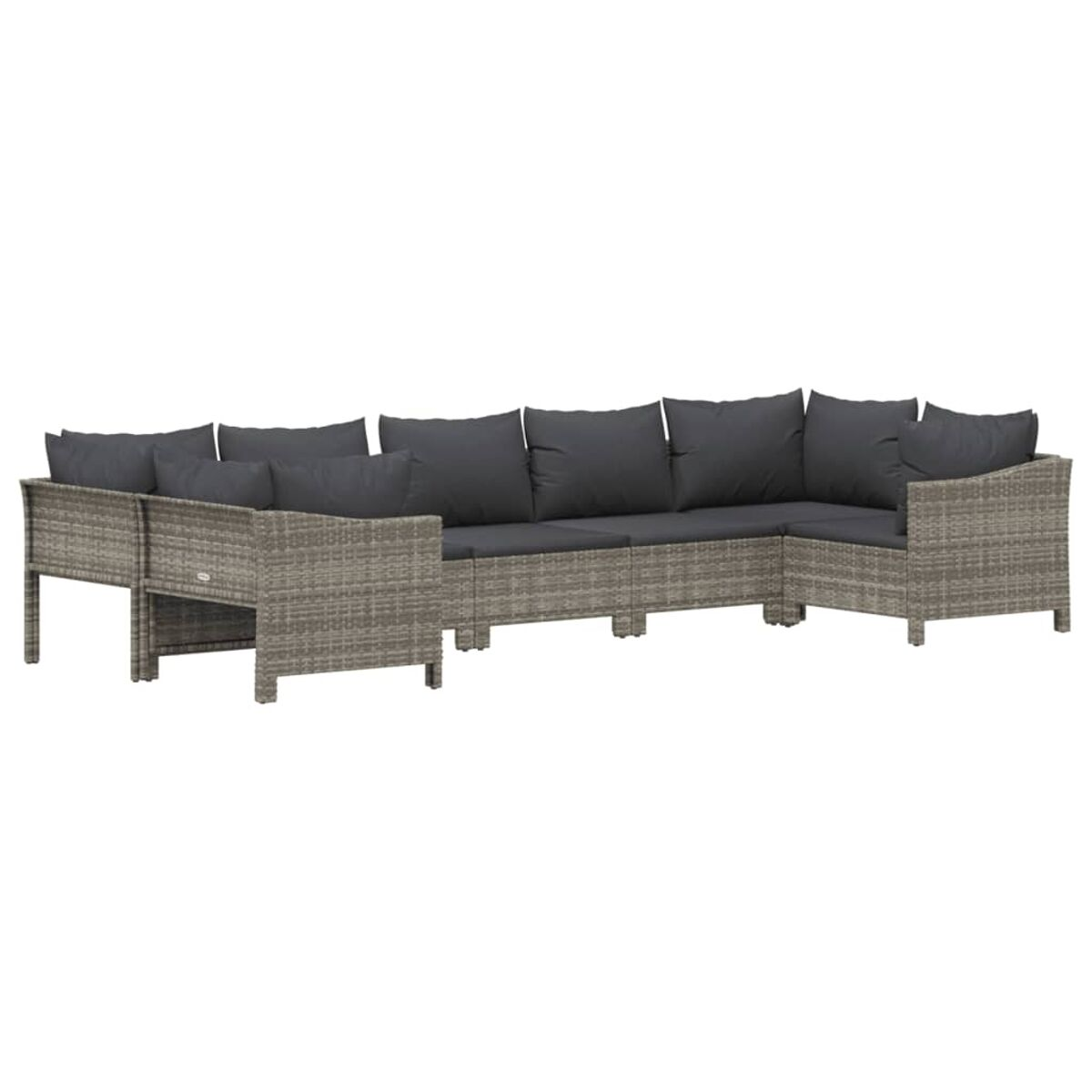 Großes Outdoor-Sofaset mit grauen Kissen, weißer Hintergrund.