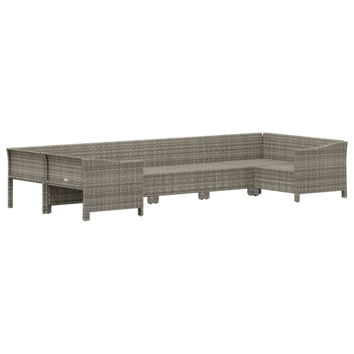 L-förmiges Outdoor-Sofa, graues Korbgeflecht, auf weißem Hintergrund.