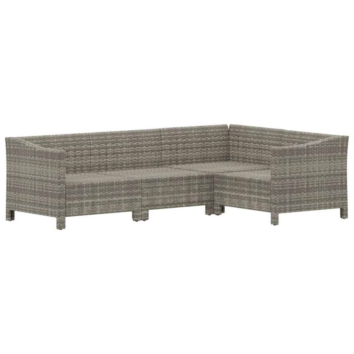 Ein graues Ecksofa im Wicker-Stil für den Außenbereich.