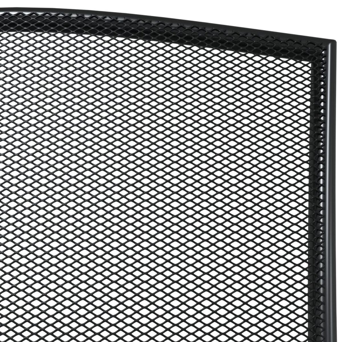 Schwarzes Metallgitter. Nahaufnahme zeigt ein Gittermuster mit gebogenem Rahmen.