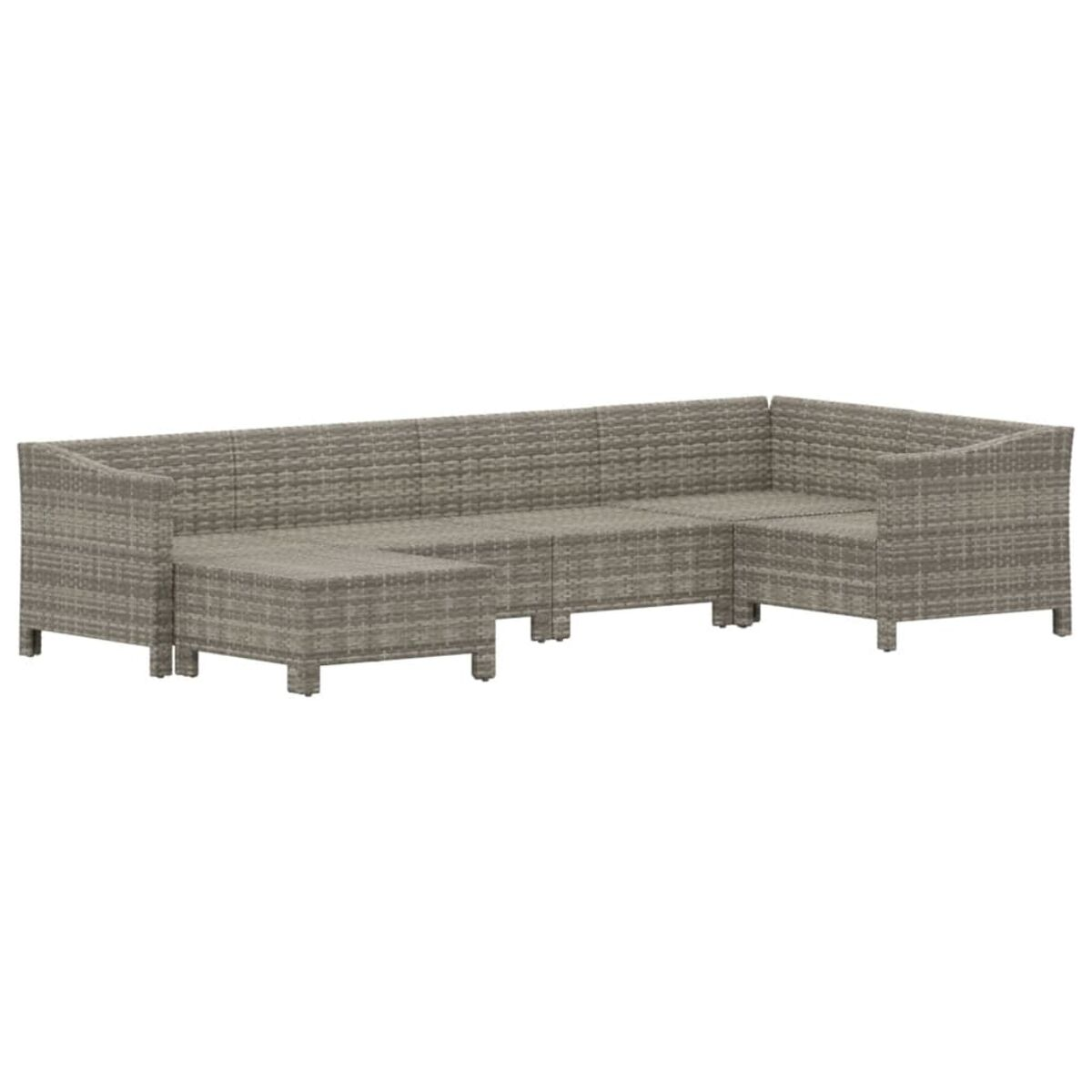 Ein hellgraues Outdoor-Ecksofa mit einem einzigartigen Webmuster.