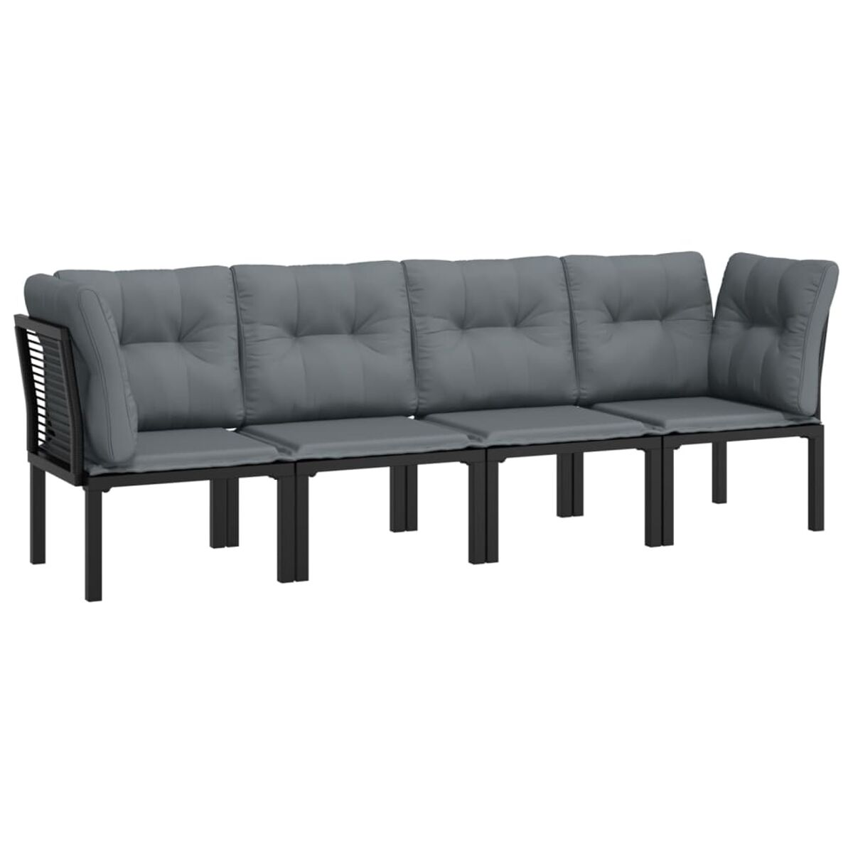 Graues Outdoor-Sofa mit Kissen vor weißem Hintergrund.