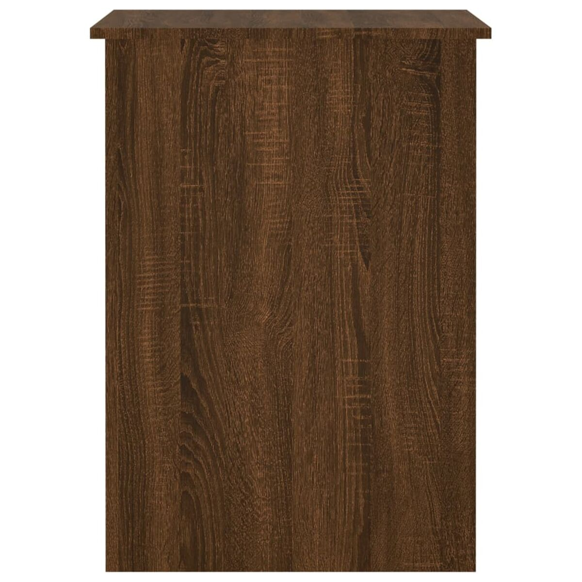 Nahaufnahme eines Holzschranks mit dunkler Holzmaserung, zeigt Ober- und Seite.