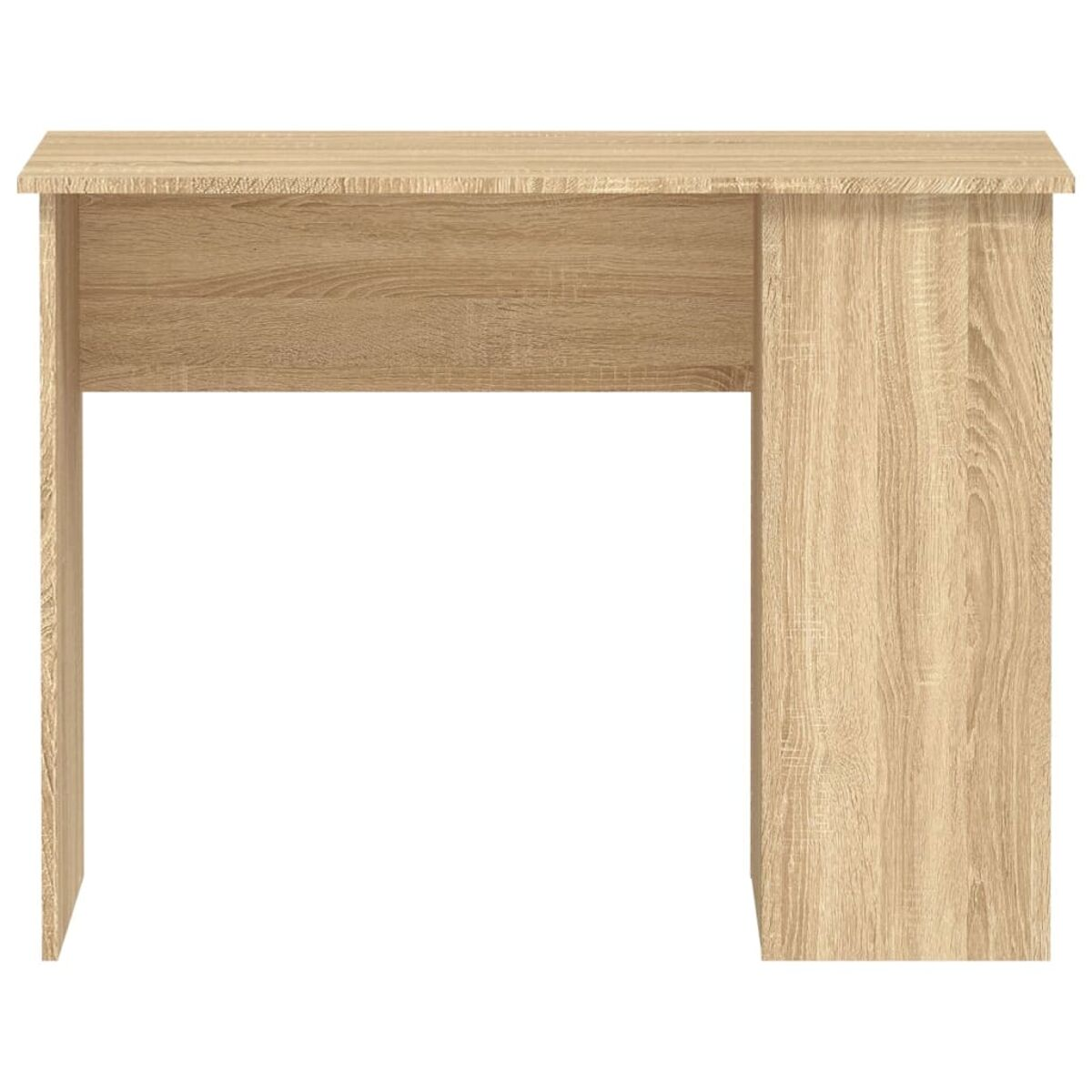 Hellbrauner Holzschreibtisch. Weißer Hintergrund.