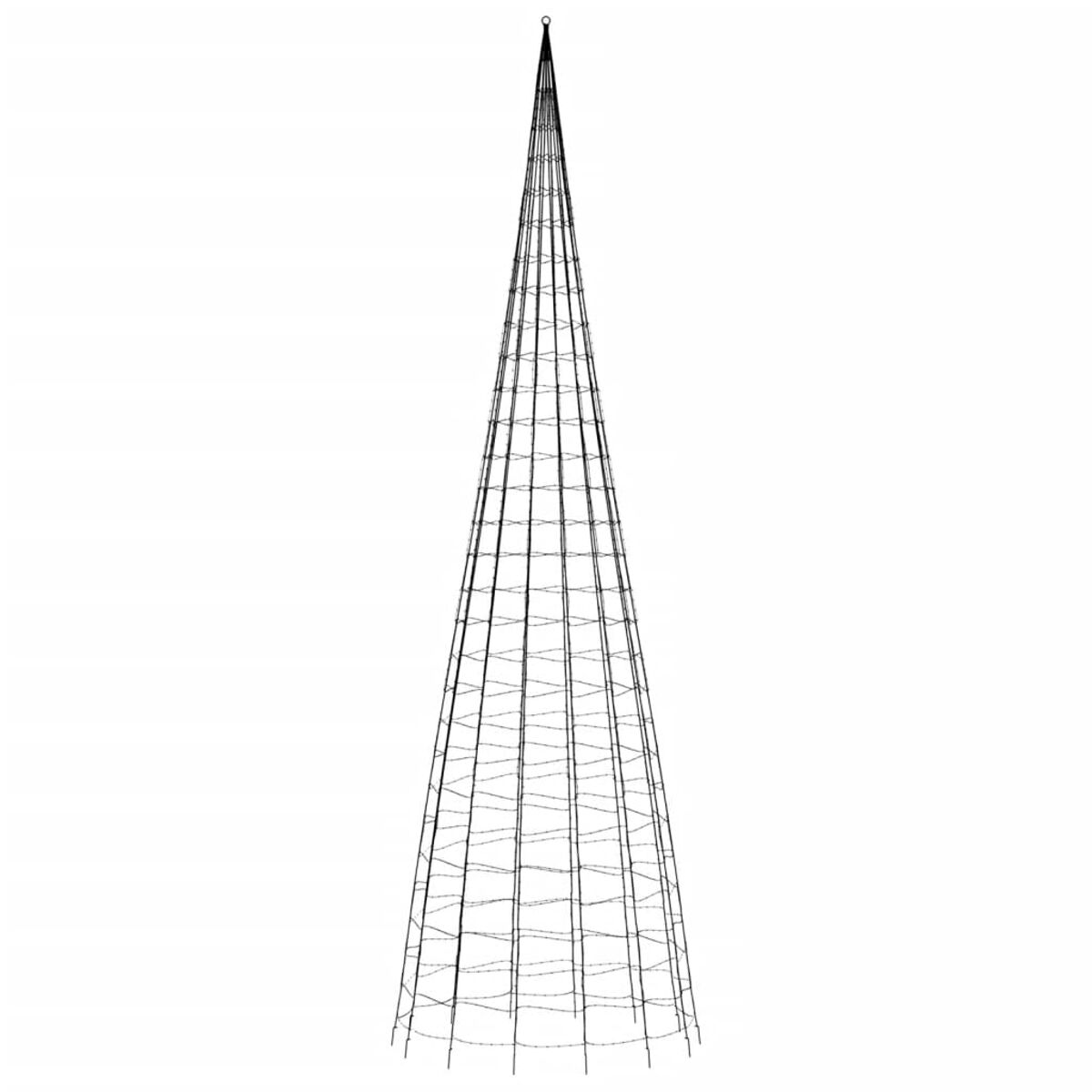 Eine hohe, schwarze, kegelförmige Metallkonstruktion, möglicherweise für einen Weihnachtsbaum.