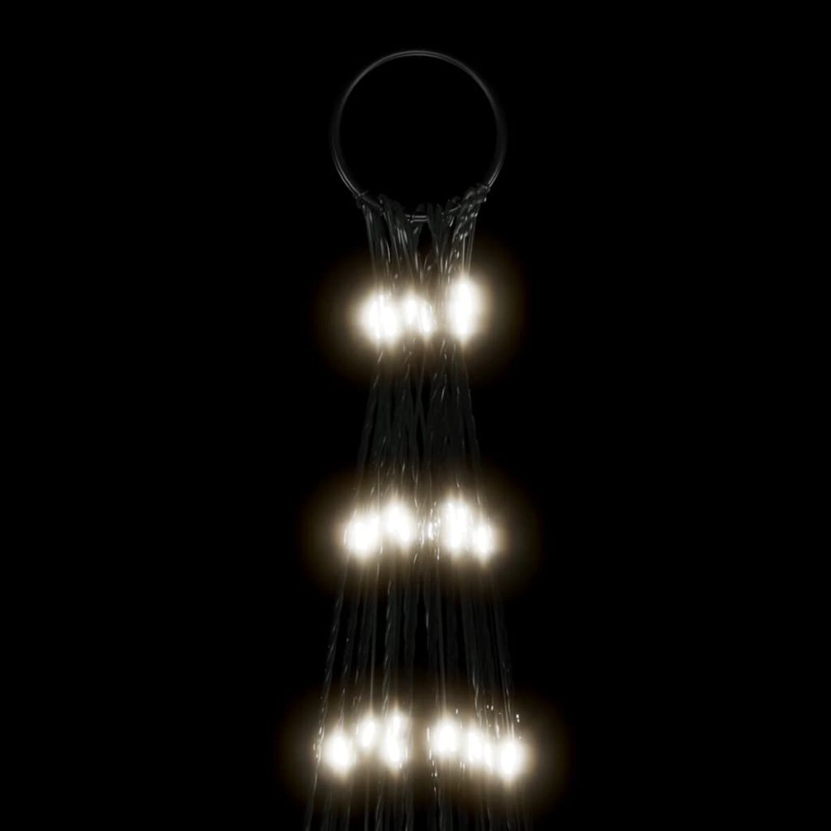 Dunkler Hintergrund mit vertikalen Wasserströmen, die von hellen Lichtern beleuchtet werden.