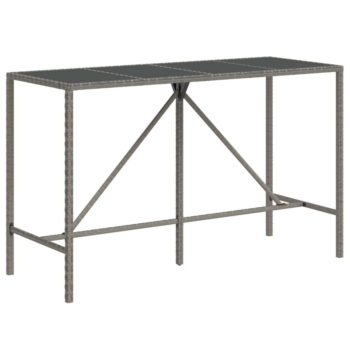 Grauer Bartisch aus Korbgeflecht mit Glasplatte.
