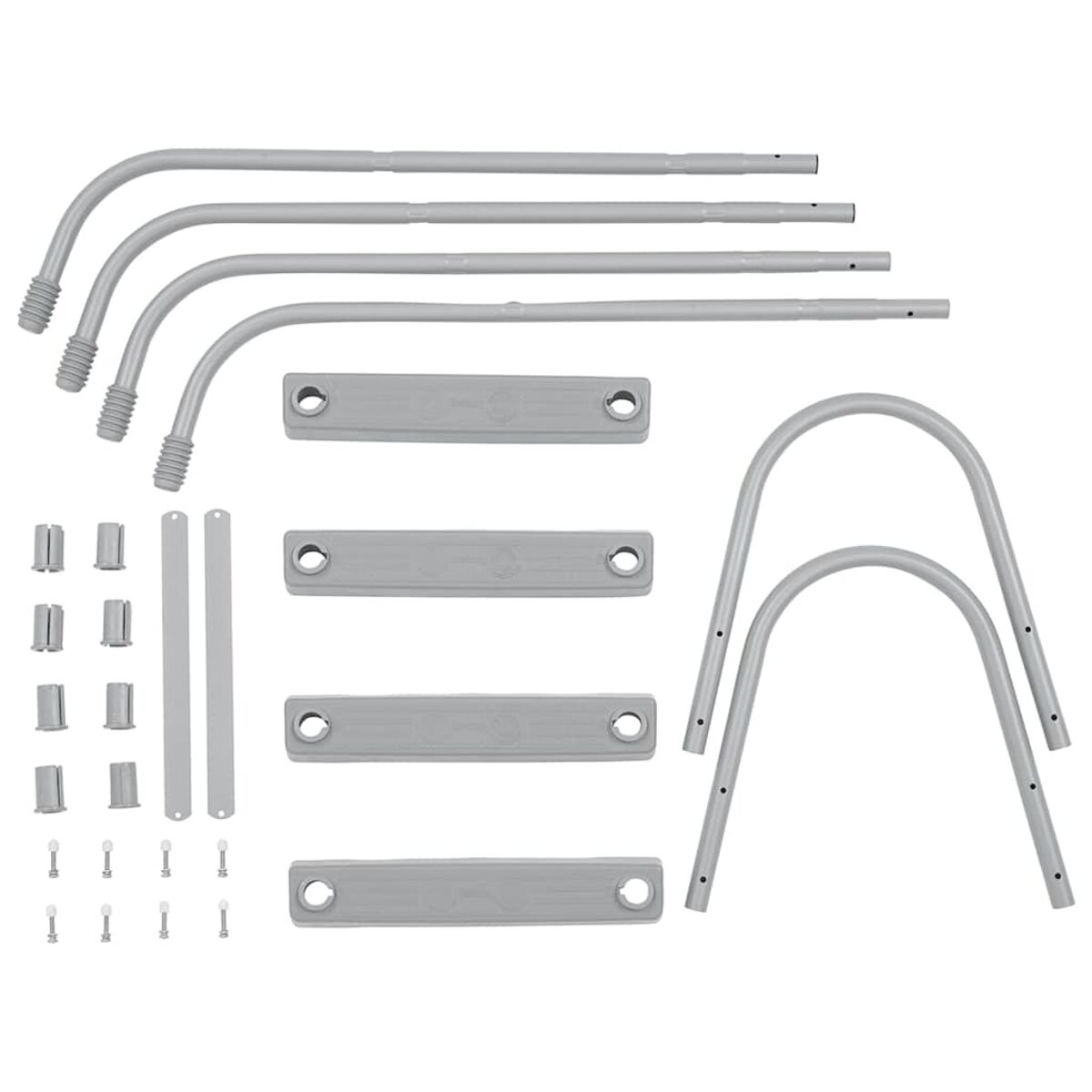 Graue Metallstangen und -stützen. Komponenten zum Bauen von etwas.