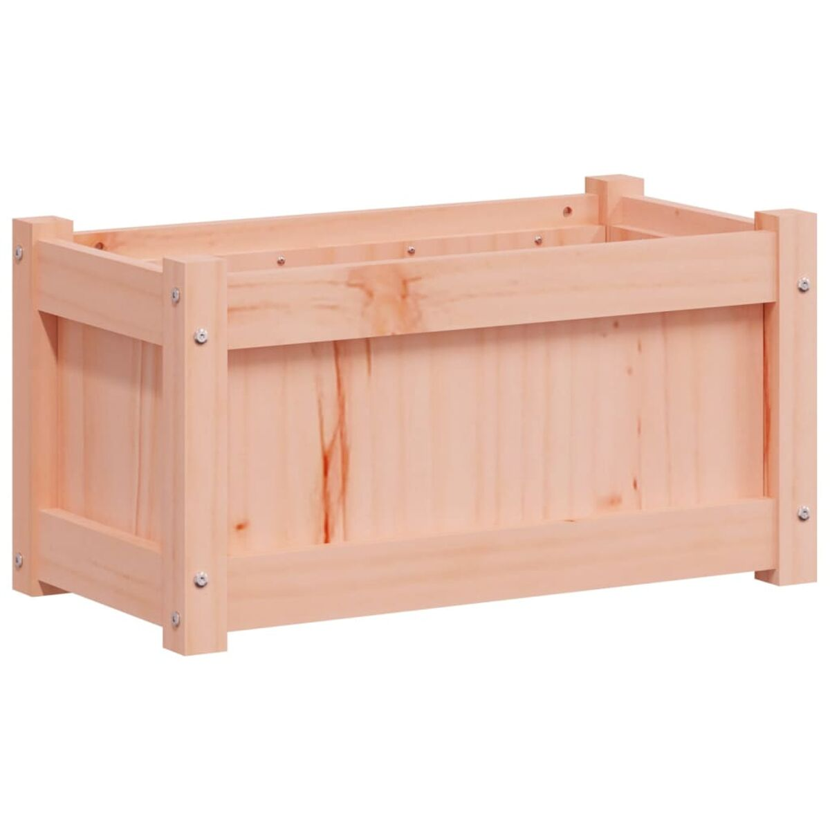 Holz-Aufbewahrungsbox. Hellbraun, rechteckig mit Seitenwänden und Verschlüssen.