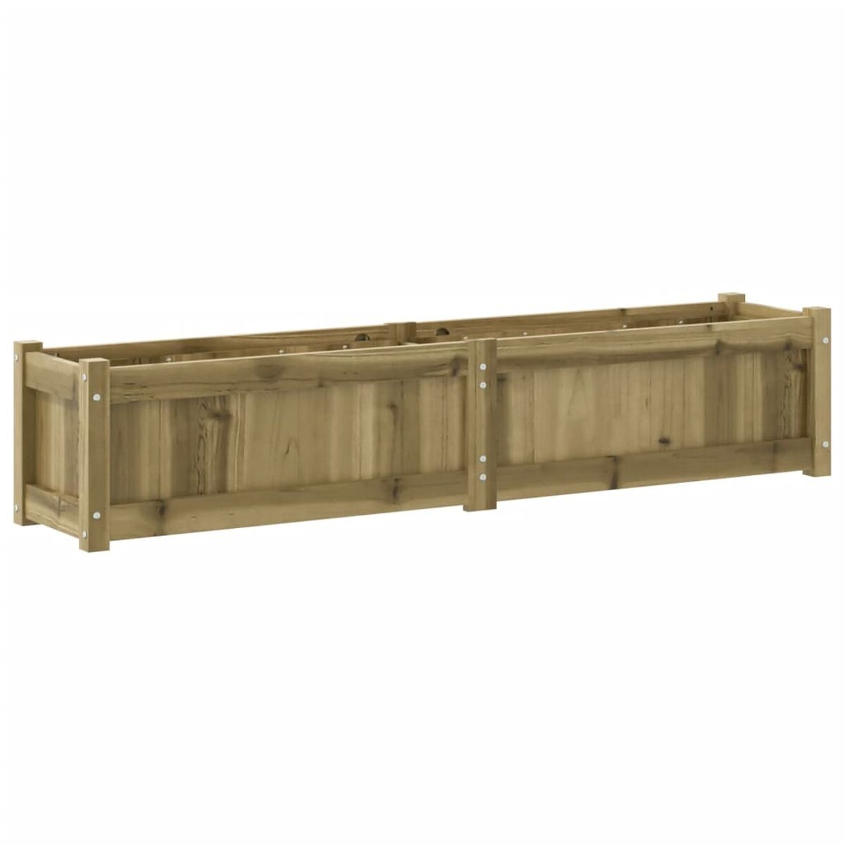 Lange Holz-Pflanzkästen. Einfaches Design. Holzstruktur sichtbar.