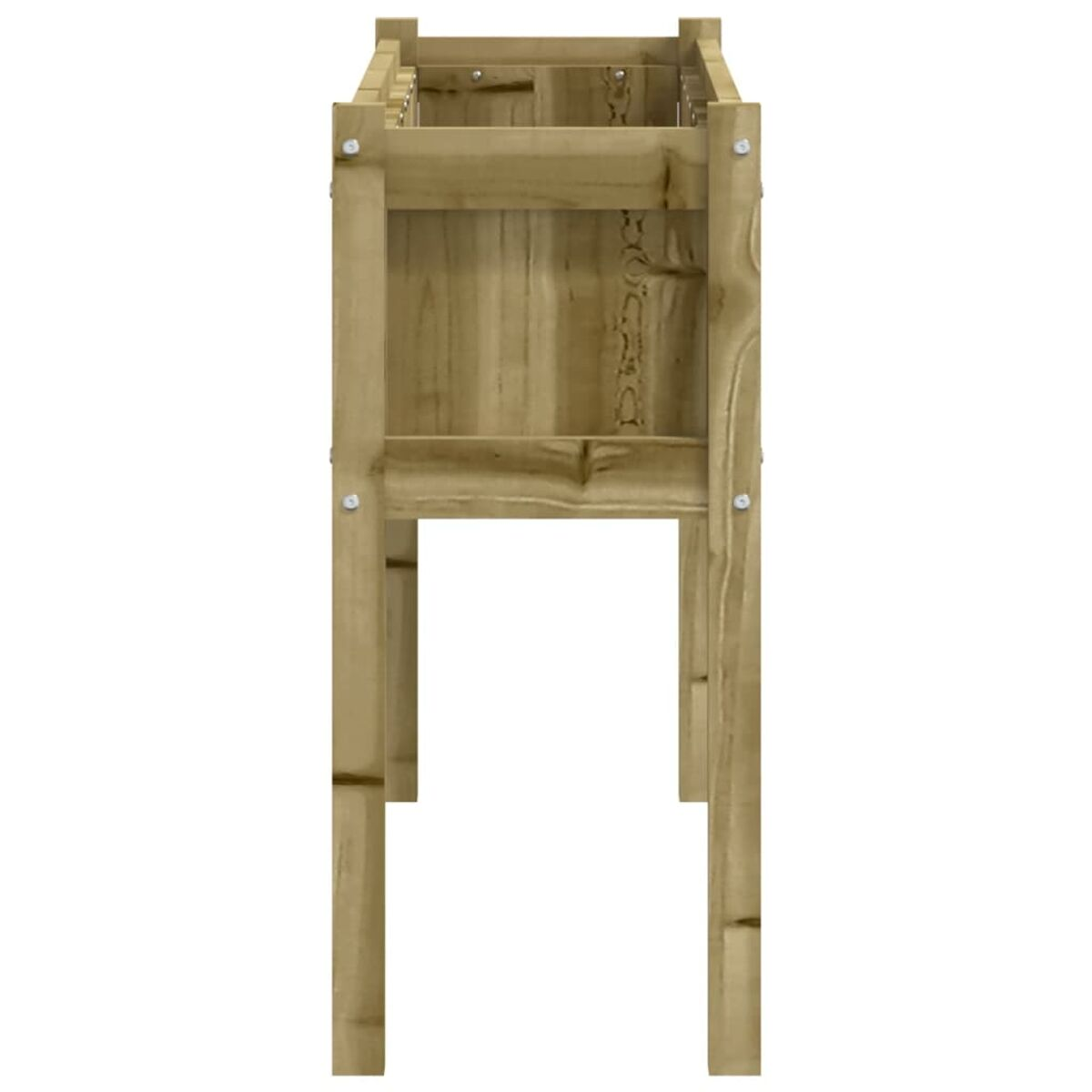 Ein Holzpflanzkastenrahmen mit Beinen.