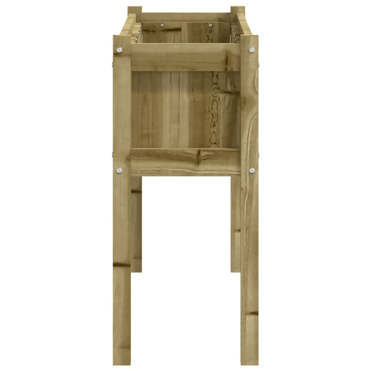 Pflanzkasten aus Holz mit vier Beinen. Das Holz ist unbehandelt und zeigt die Maserung.