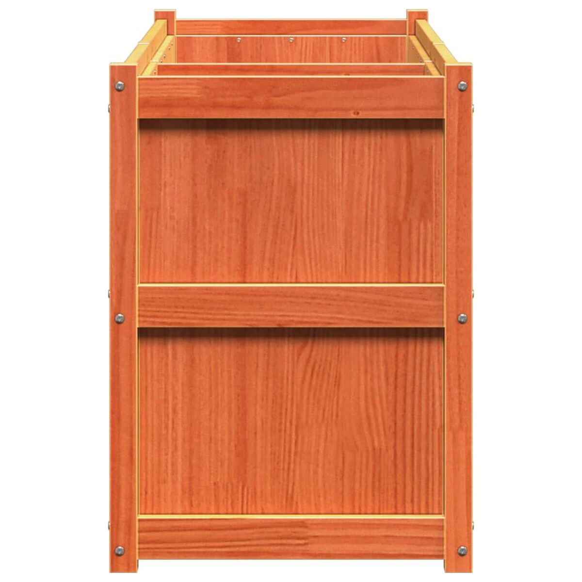 Draufsicht auf eine braune Holzkiste mit zwei horizontalen Brettern.
