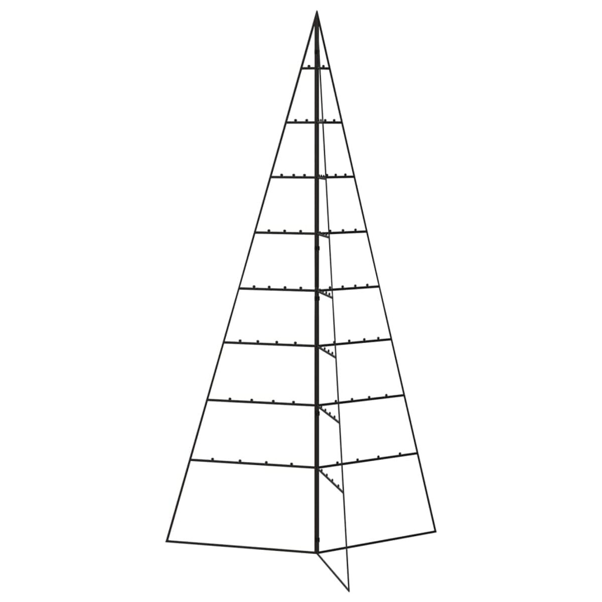 Eine schwarze Umrisslinie einer Weihnachtsbaumform mit horizontalen Linien und einem Stern oben.