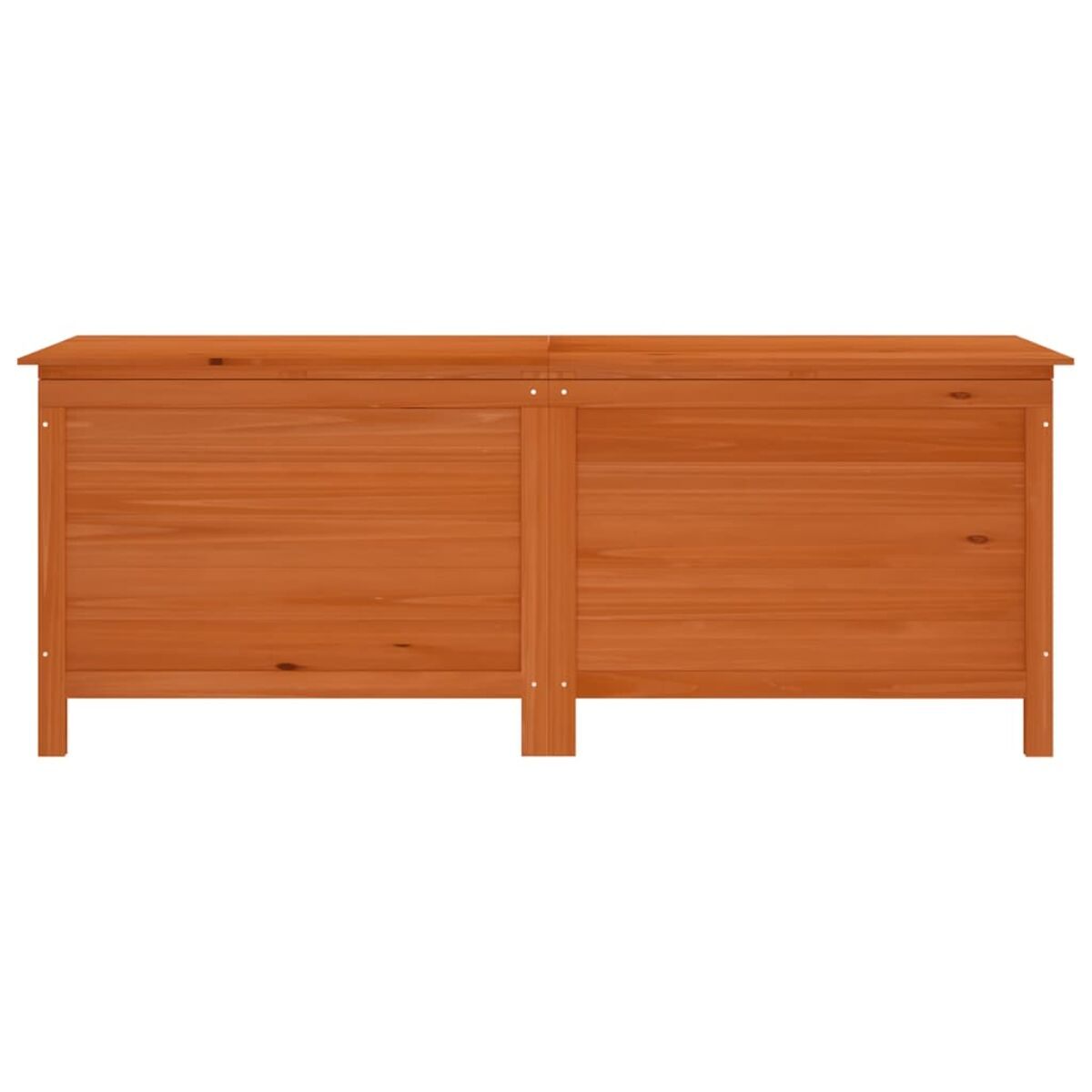 Eine Holzkiste mit zwei Abschnitten, mit einer schlichten, hellbraunen Oberfläche.