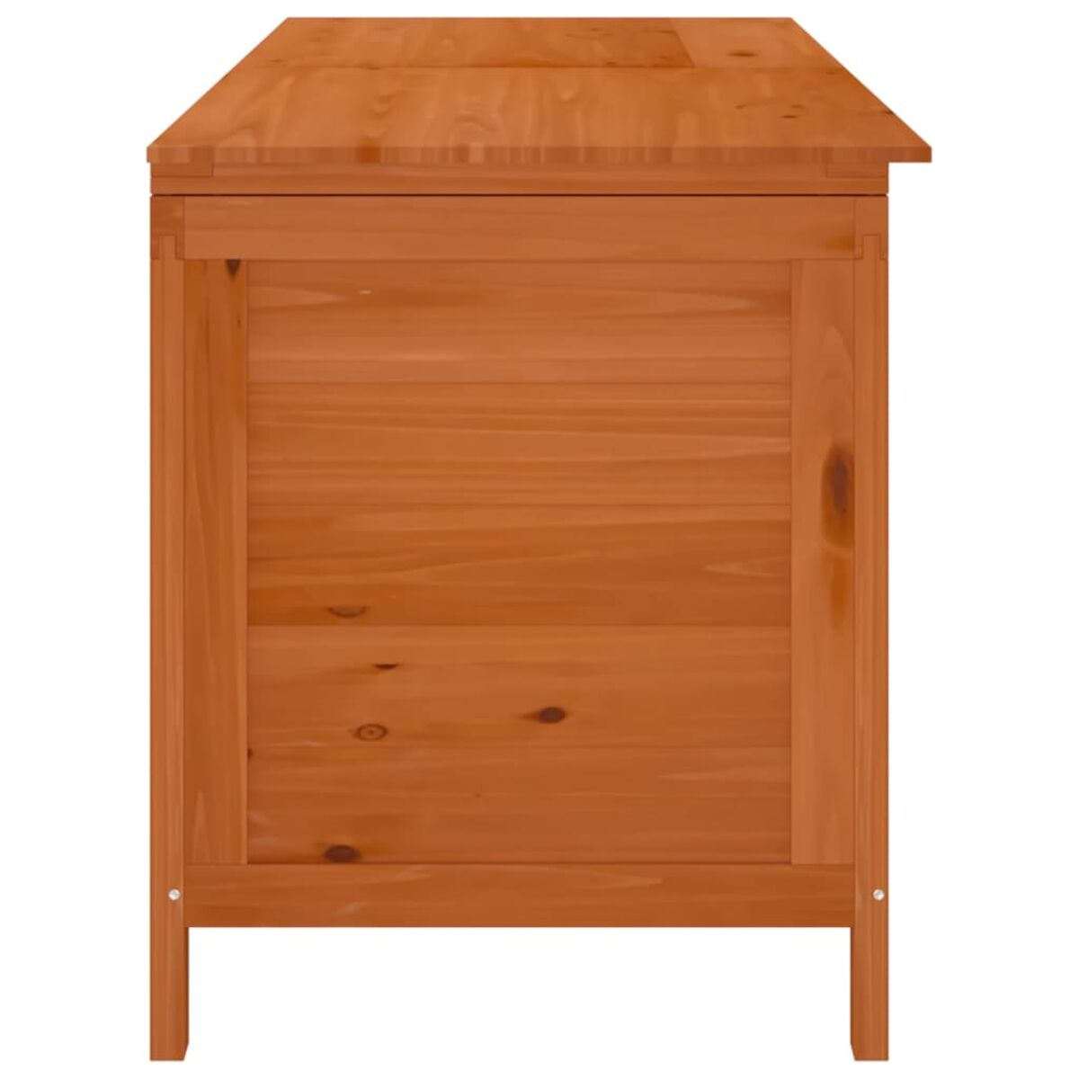 Holzkiste mit geschlossenem Deckel, braune Farbe, sichtbare Holzmaserung.