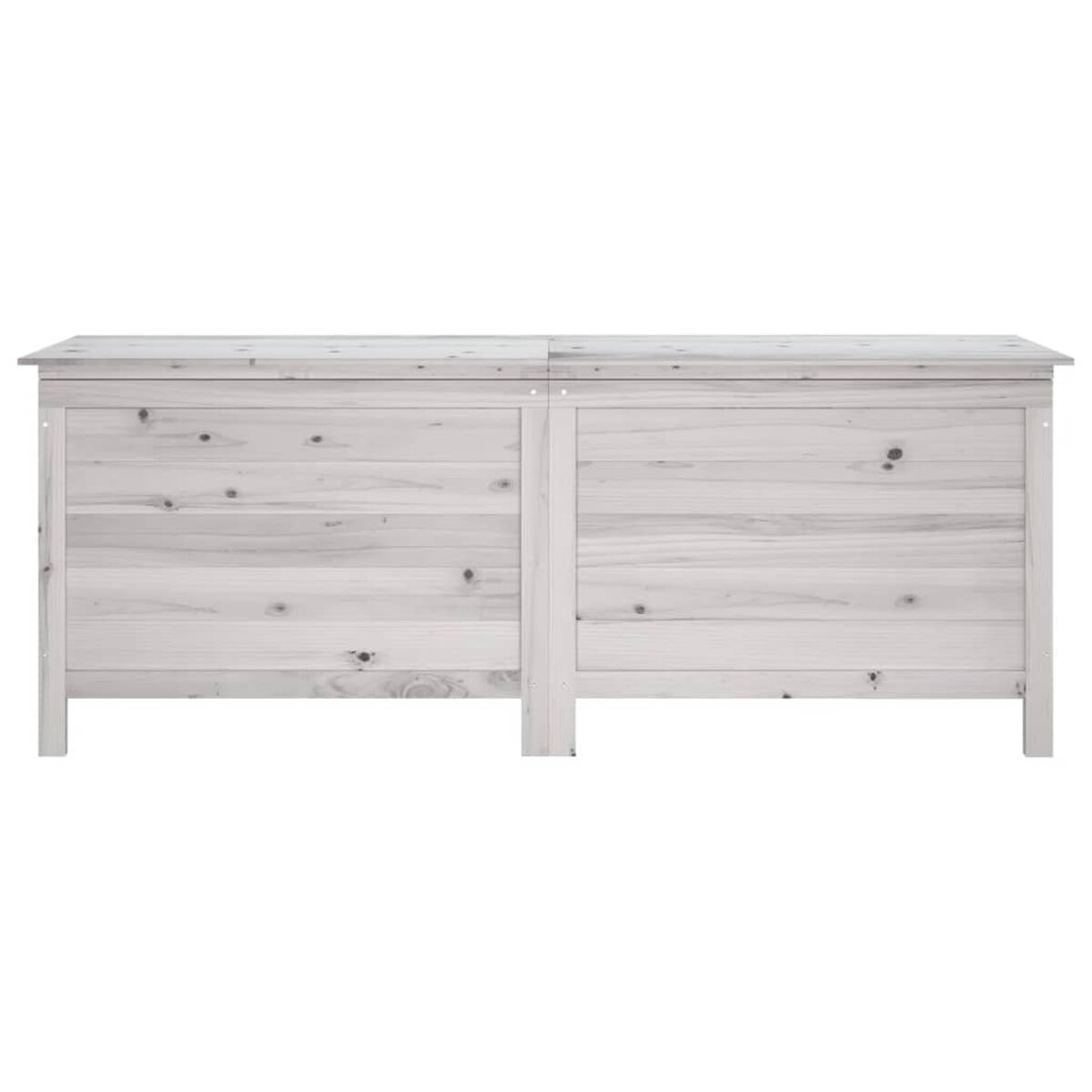 Ein weißes hölzernes Kopfende für ein Bett, in zwei Abschnitte geteilt, mit sichtbarer Holzmaserung.