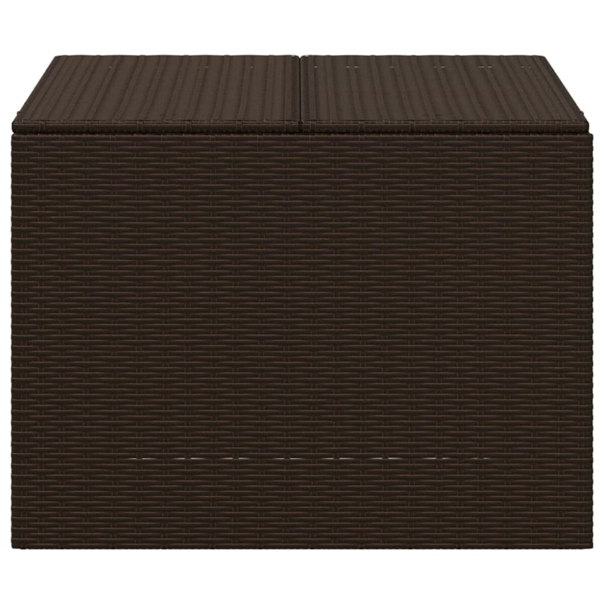 Eine dunkelbraune Rattan-Aufbewahrungsbox mit geschlossenem Deckel auf weißem Hintergrund.