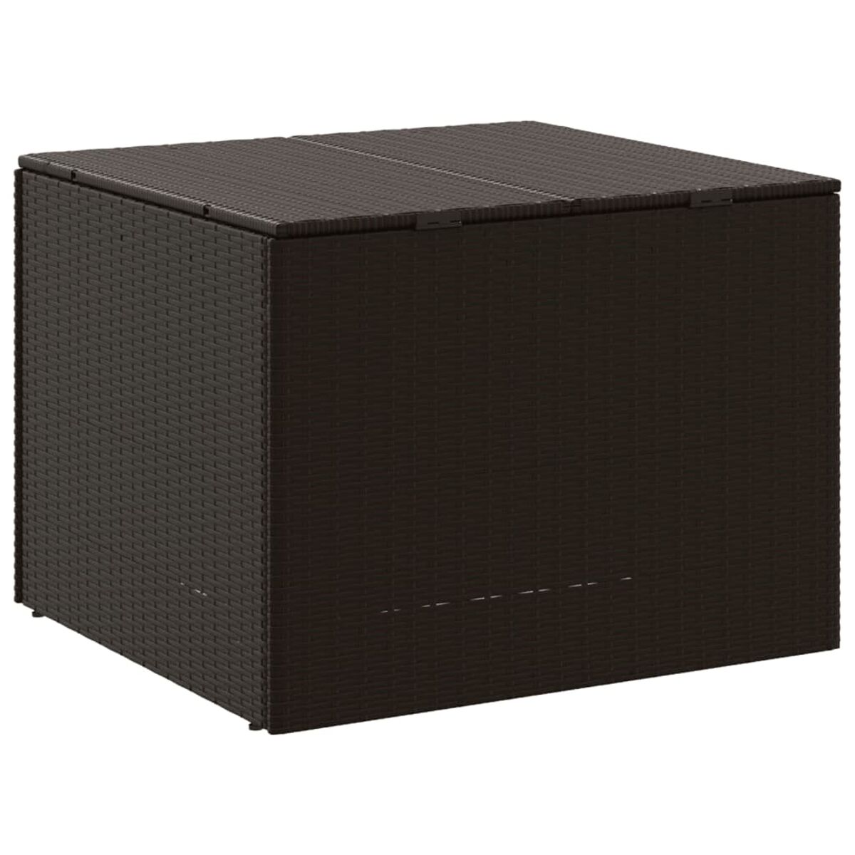 Dunkelbraune, gewebte Aufbewahrungsbox mit flacher Oberseite, sauberes Design.