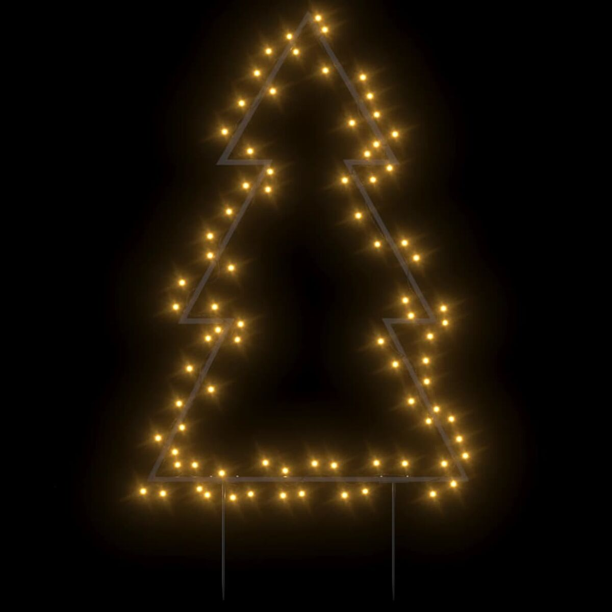 Ein Weihnachtsbaumumriss aus Lichtern auf schwarzem Hintergrund.