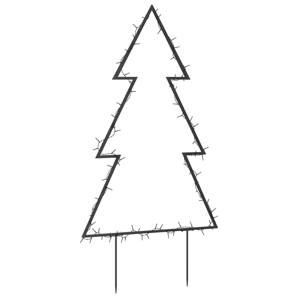 Schwarze Metall-Weihnachtsbaum-Silhouette mit weißen Lichtern. Einfaches, minimalistisches Design.