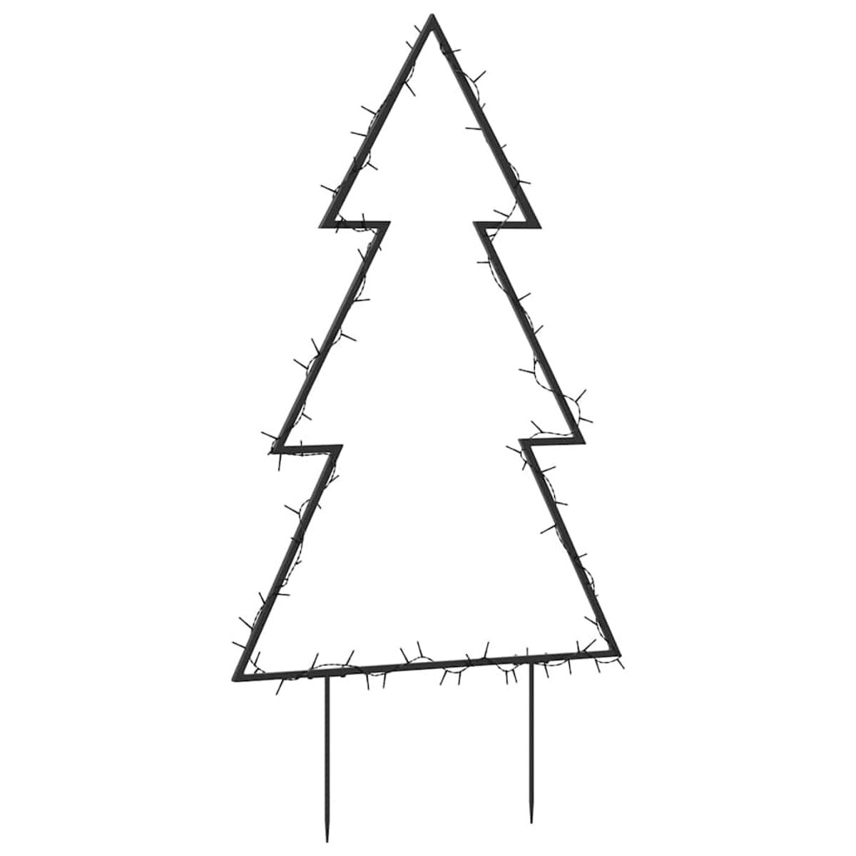 Schwarze Weihnachtsbaum-Umriss mit Lichtern. Einfaches Design. Zwei Pfähle.