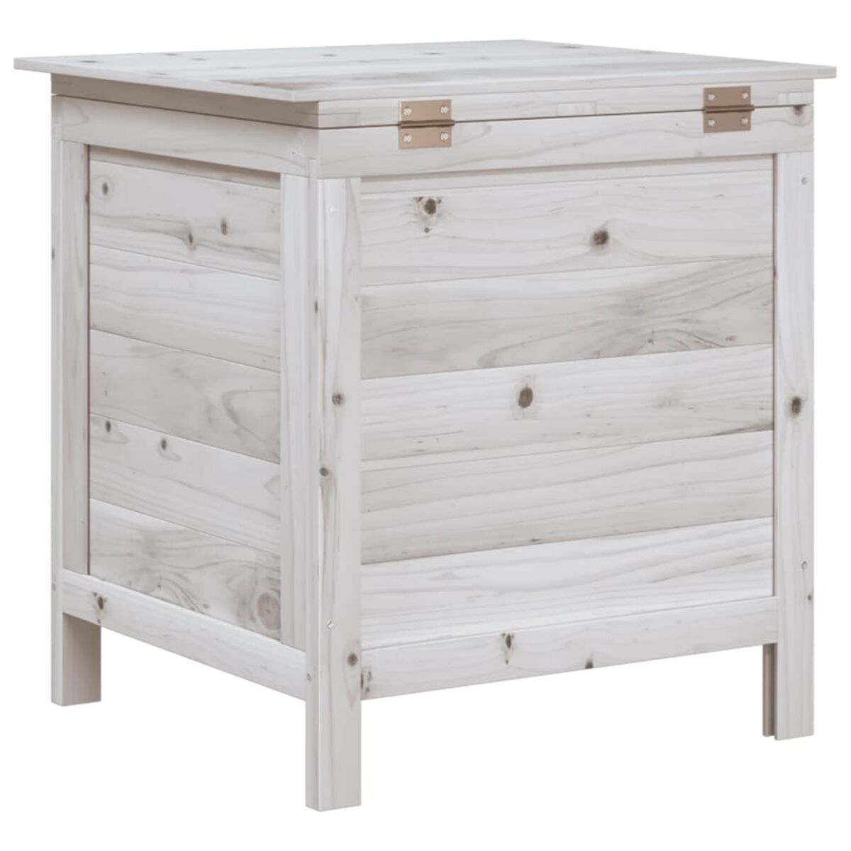 Weiße Holz-Aufbewahrungsbox mit Deckel, auf weißem Hintergrund, zeigt Struktur und Textur.