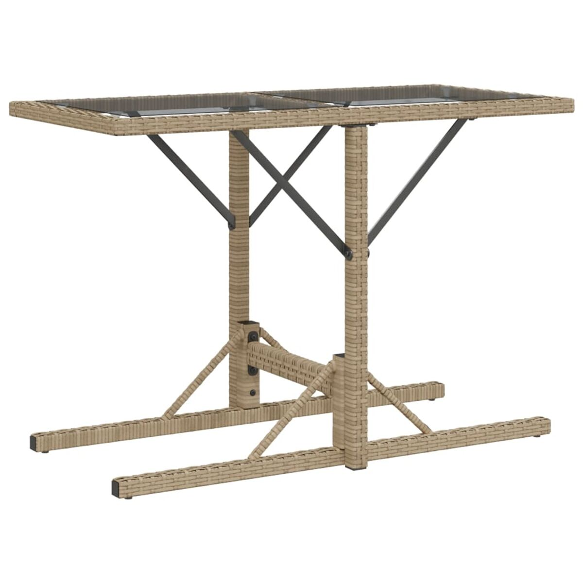Rattan-Bartisch mit Glasplatte auf weißem Hintergrund, schlichtes Design.