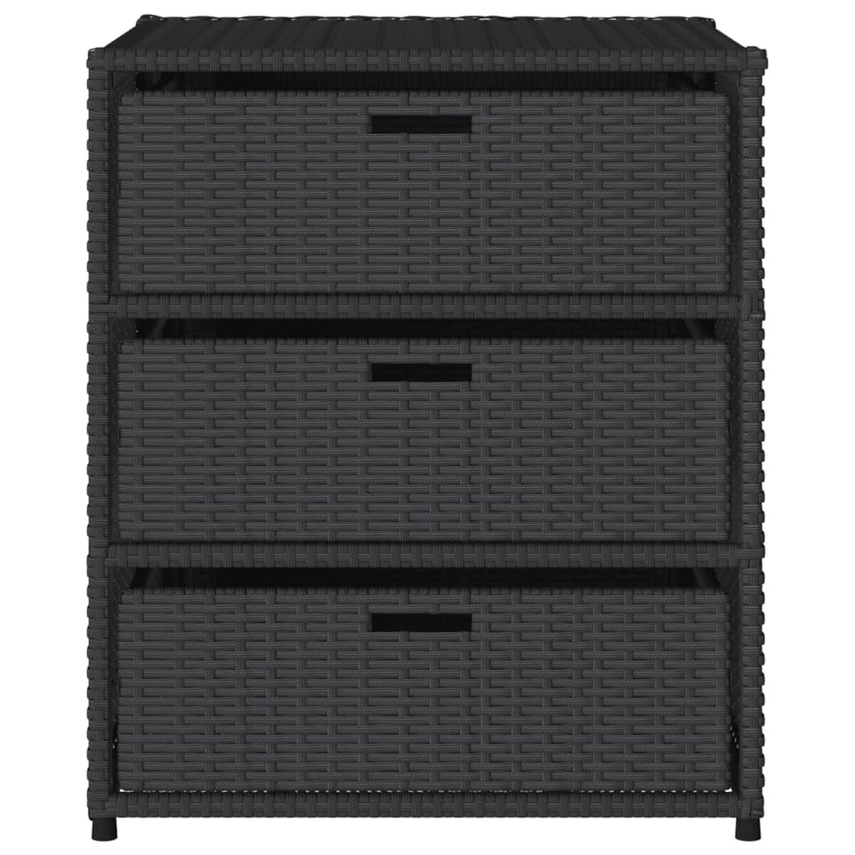 Dreischübiger schwarzer Weidenholzschrank mit Griffen. Robustes und stilvolles Design.