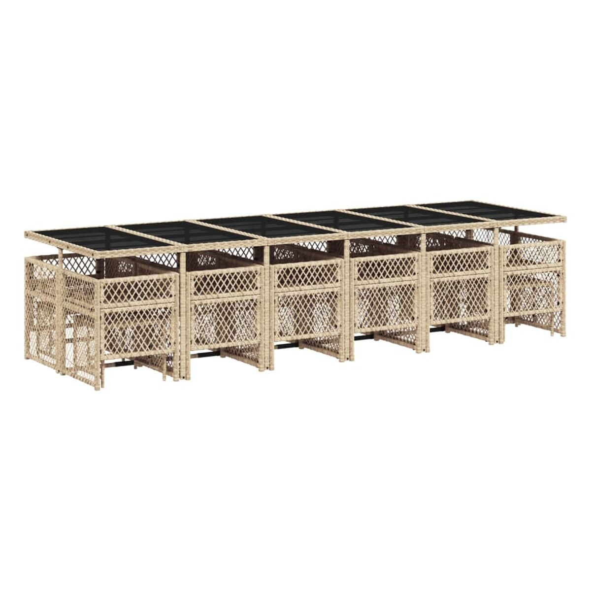 Una serie di cassette da giardino in legno interconnesse con coperchi a rete neri.