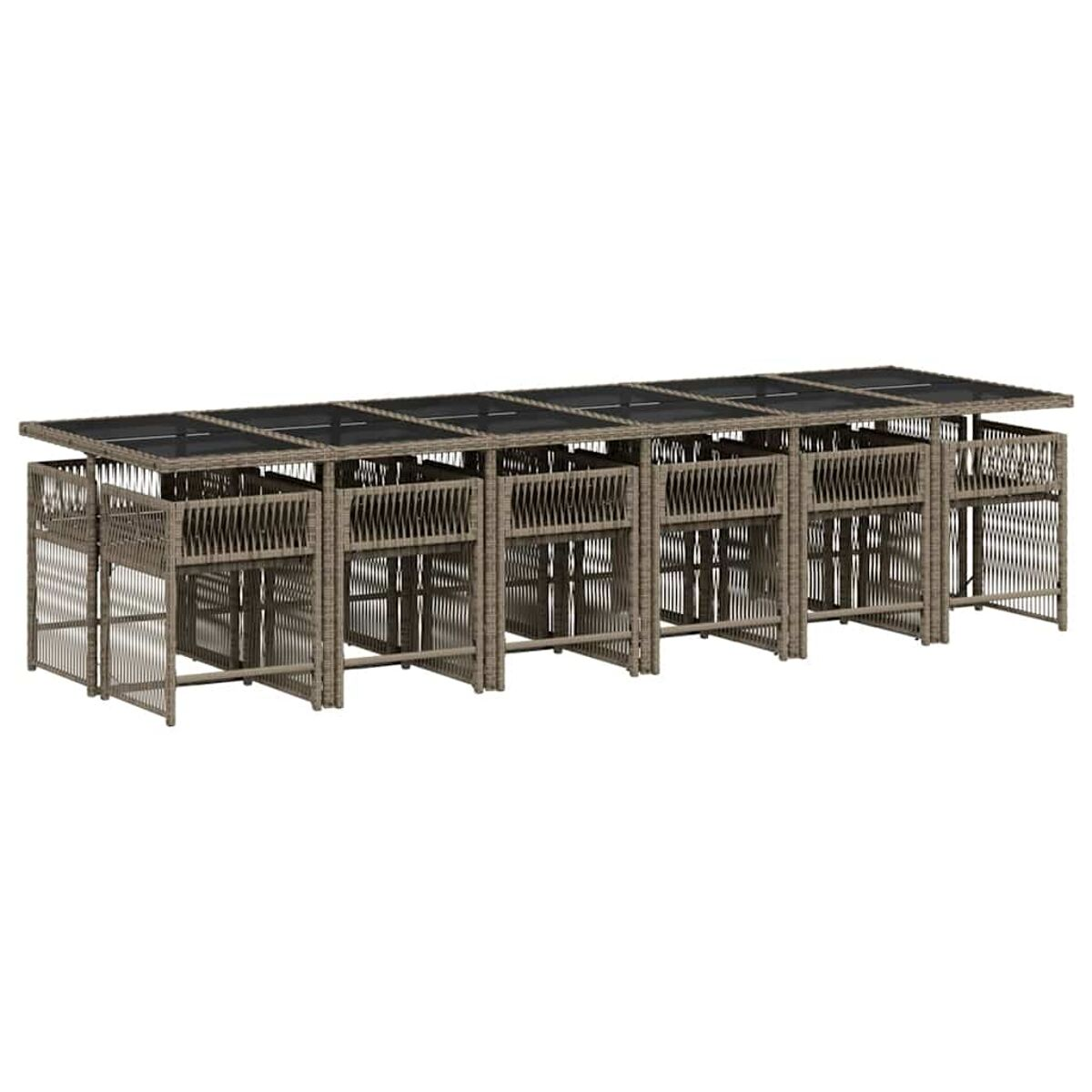 Un set da pranzo da esterno in rattan marrone. È composto da tavolo e sedie, tutto marrone.