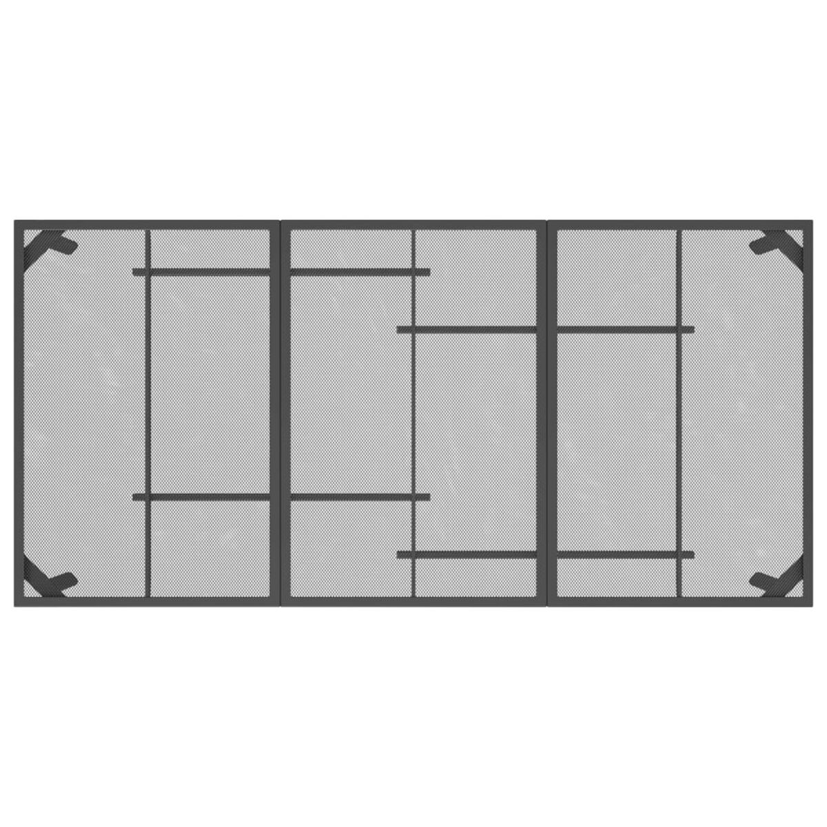 Rechteckiger Metallschirm mit Maschendesign. Der Rahmen ist dunkelgrau.