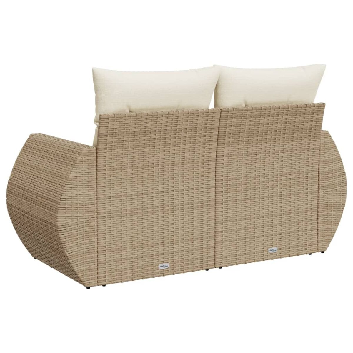 Ein Sofa auf weißem Hintergrund. Beige gewebte Struktur mit zwei beigen Kissen.