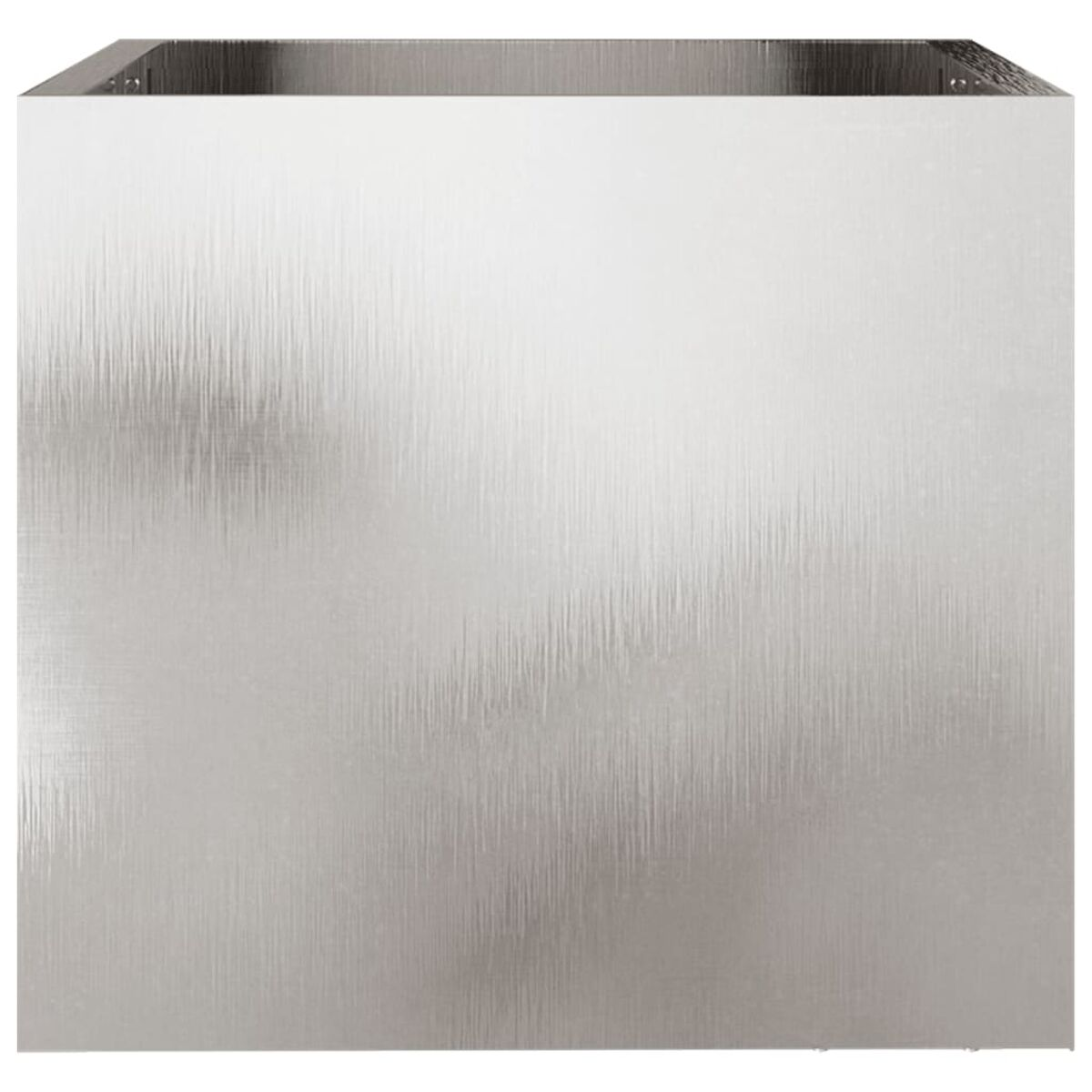 Gebürsteter Metallwürfel, neutraler Hintergrund.