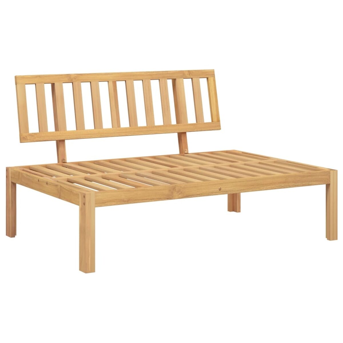Ein Holzsofa für draußen mit Lattenrücken.