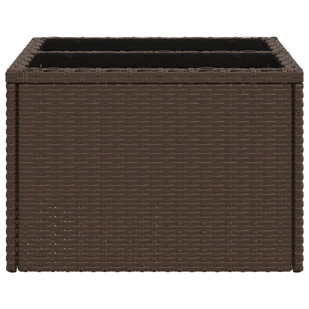 Contenitore in rattan marrone. Forma quadrata.