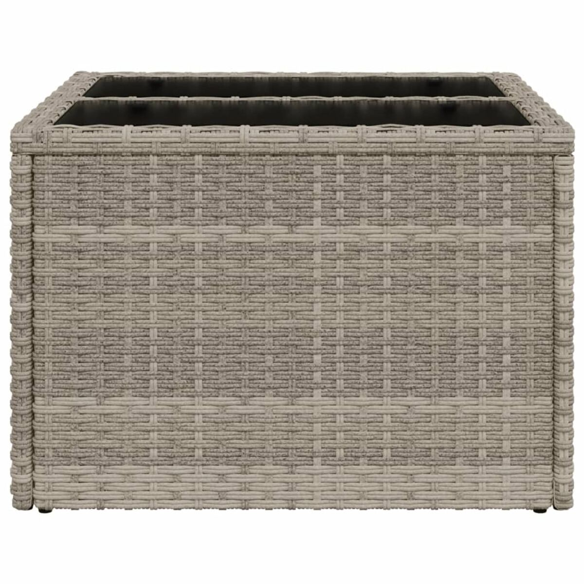 Rechteckiger Wicker-Tisch mit drei Fächern.