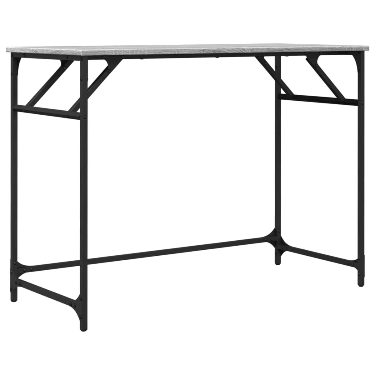 Schwarzer und grauer Metalltisch mit grauer Oberfläche. Der Tisch hat ein minimalistisches Design.