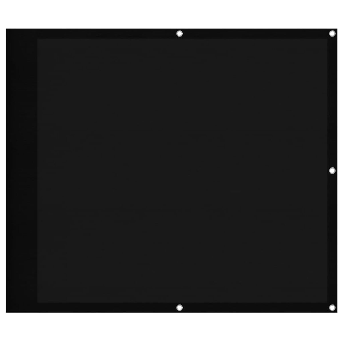 Schwarzer rechteckiger Sonnenschirm mit Ösen auf weißem Hintergrund.